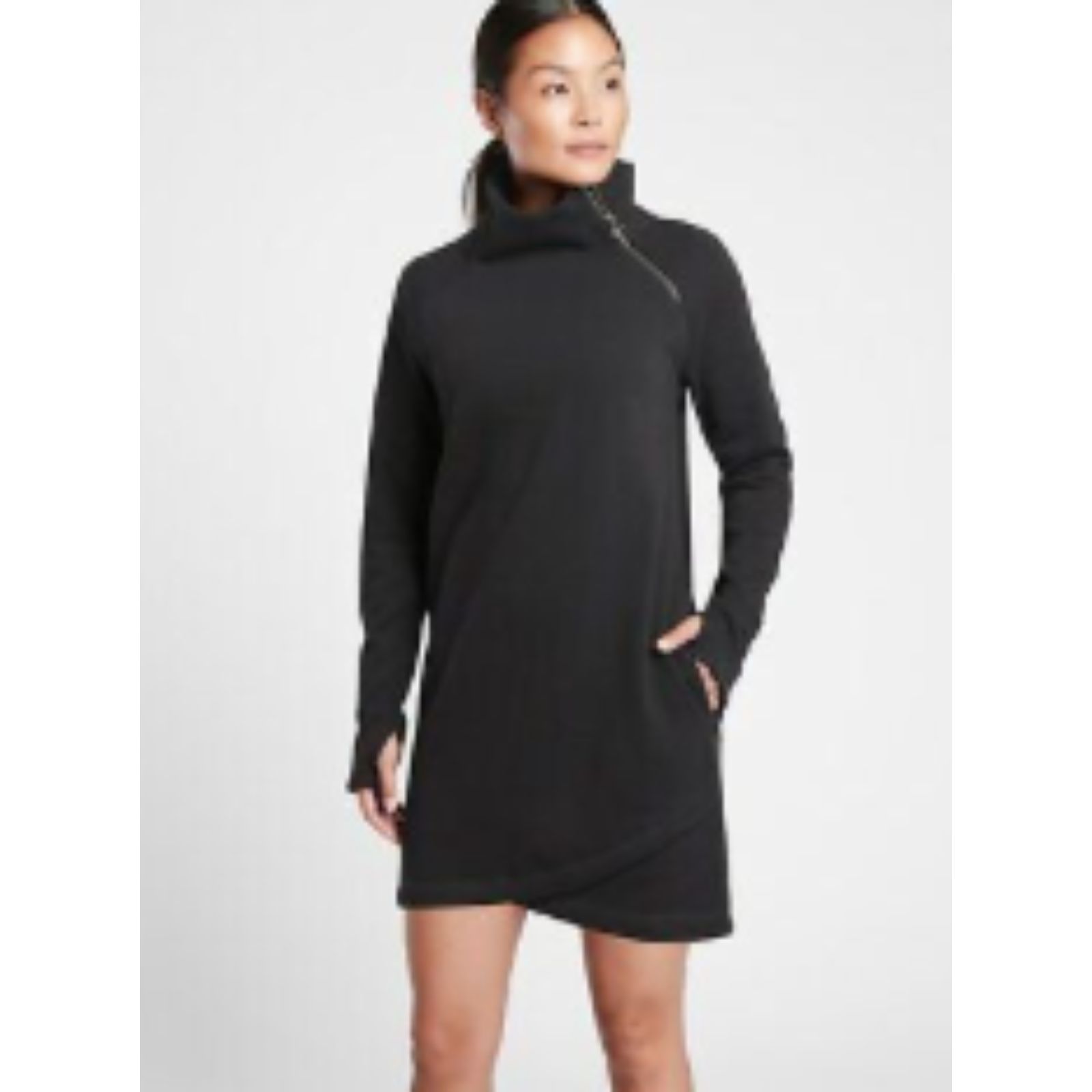 Ahleta Womens Long Sleeve Cozy Karma Asym Sweatshirt Dress Size Mp Black
